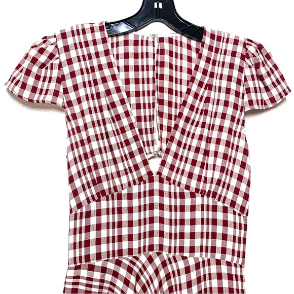 Reformation Burgundy Gingham Cap Sleeve Cutout Mini Dress - Picture 2 of 7